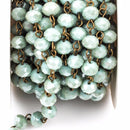 13 feet (4 meters) MINT GREEN Crystal Rondelle Rosary Chain, antique gold bronze, 8mm faceted rondelle glass beads, fch0268b