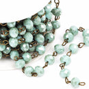 1 yard MINT GREEN Crystal Rondelle Rosary Chain, antique gold, 6mm faceted rondelle glass beads, fch0403a