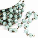 1 yard MINT GREEN Crystal Rondelle Rosary Chain, antique gold bronze, 8mm faceted rondelle glass beads, fch0268a