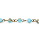 1 yard BLUE and RAINBOW AB Crystal Rondelle Rosary Chain, antique bronze, 6mm faceted rondelle glass beads, fch0269a
