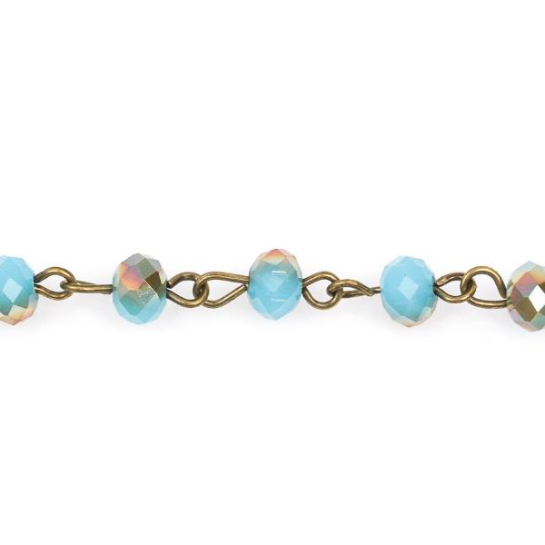 1 yard BLUE and RAINBOW AB Crystal Rondelle Rosary Chain, antique bronze, 6mm faceted rondelle glass beads, fch0269a