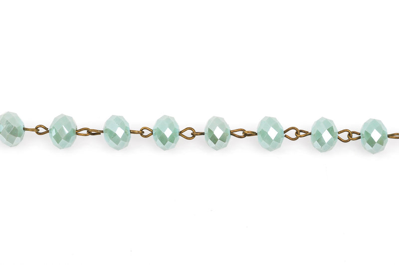 13 feet spool MINT GREEN Crystal Rondelle Rosary Chain, antique gold, 10mm faceted rondelle glass beads, fch0271b