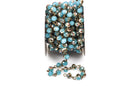 13 feet (4 meters) BLUE and RAINBOW AB Crystal Rondelle Rosary Chain, antique gold, 8mm faceted rondelle glass beads, fch0270b