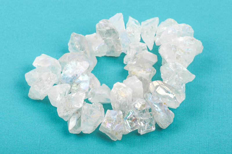 Quartz Gemstone Beads, Polished Rough NUGGETS Bead, CLEAR AB Coated, full strand, about 29-30 beads, gqz0061
