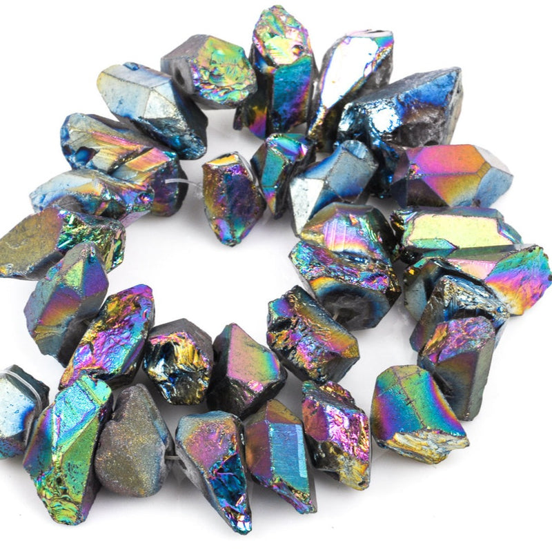 Rainbow Titanium Coated Quartz Gemstone Rough NUGGETS Beads, metallic, strand, about 29-30 beads  gqz0060