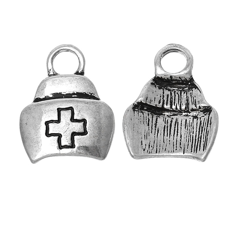 10 NURSE HAT Charm Pendants, antique silver tone metal, nurse nursing, chs1852