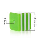 25 LIME GREEN 10mm x 9mm Acrylic Cube Beads, Stripes, bulk package, bac0303a