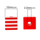 25 LIGHT RED 10mm x 9mm Acrylic Cube Beads, Stripes, bulk package, bac0305a