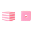 25 BUBBLEGUM PINK 10mm x 9mm Acrylic Cube Beads, Stripes, bulk package, bac0306a