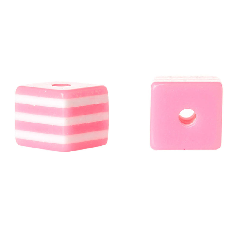 25 BUBBLEGUM PINK 10mm x 9mm Acrylic Cube Beads, Stripes, bulk package, bac0306a