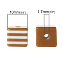 25 CHOCOLATE BROWN 10mm x 9mm Acrylic Cube Beads, Stripes, bulk package, bac0309a