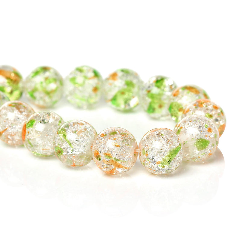 10mm ORANGE and GREEN Crackle Glass Beads, two-tone color, double strand, about 83 beads  bgl1217
