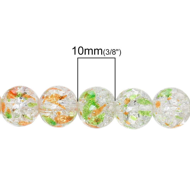 10mm ORANGE and GREEN Crackle Glass Beads, two-tone color, double strand, about 83 beads  bgl1217