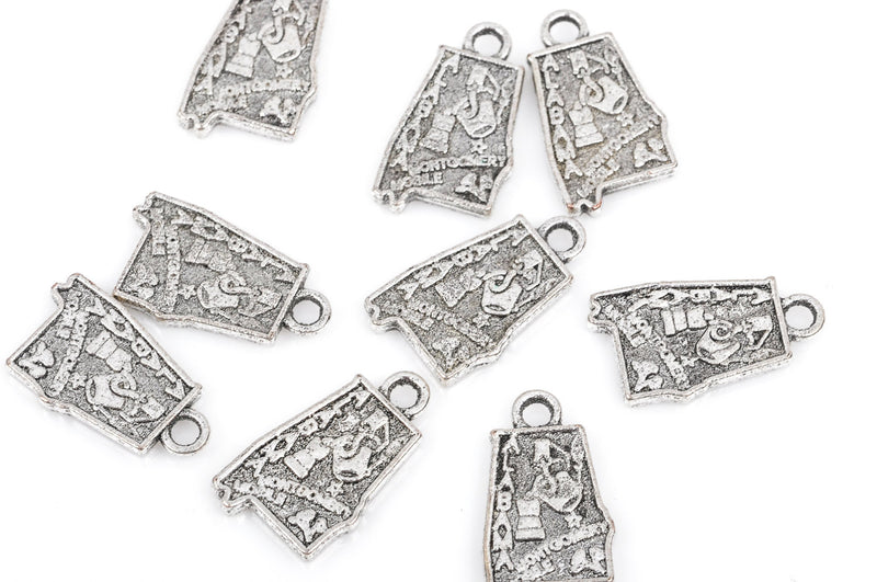 8 ALABAMA STATE Cutout Charm Pendants, textured silver tone metal, chs1861