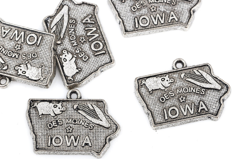 8 IOWA STATE Cutout Charm Pendants, textured silver tone metal, chs1855