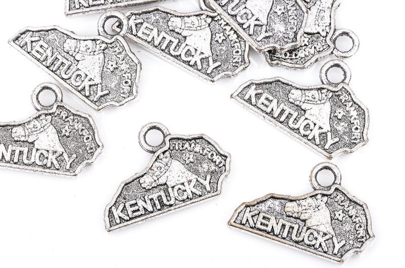 8 KENTUCKY STATE Cutout Charm Pendants, textured silver tone metal, chs1856