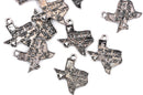 8 TEXAS STATE Cutout Charm Pendants, textured silver tone metal, chs1859