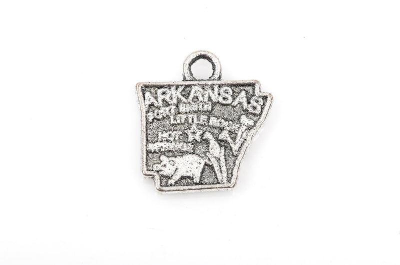 8 ARKANSAS STATE Cutout Charm Pendants, textured silver tone metal, chs1860