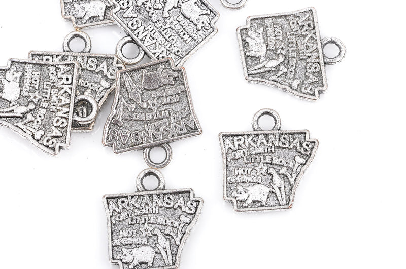 8 ARKANSAS STATE Cutout Charm Pendants, textured silver tone metal, chs1860