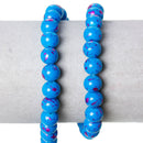 8mm Round Glass Beads, turquoise blue with purple and pinks speckle pattern, marble pattern, double strand, about 100 beads, bgl1220