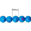 8mm Round Glass Beads, turquoise blue with purple and pinks speckle pattern, marble pattern, double strand, about 100 beads, bgl1220