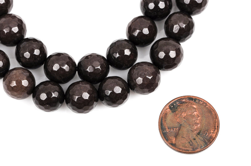 10mm Round Faceted CHOCOLATE BROWN Jade Gemstone Beads, full strand gjd0099