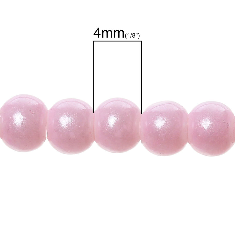 4mm LIGHT PINK PEARL Round Glass Beads, double strand . about 220 beads . bgl1223