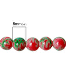 8mm Round Glass Beads, RED and GREEN speckle pattern, marble pattern, double strand, about 100 beads, bgl1224