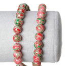 8mm Round Glass Beads, RED and GREEN speckle pattern, marble pattern, double strand, about 100 beads, bgl1224