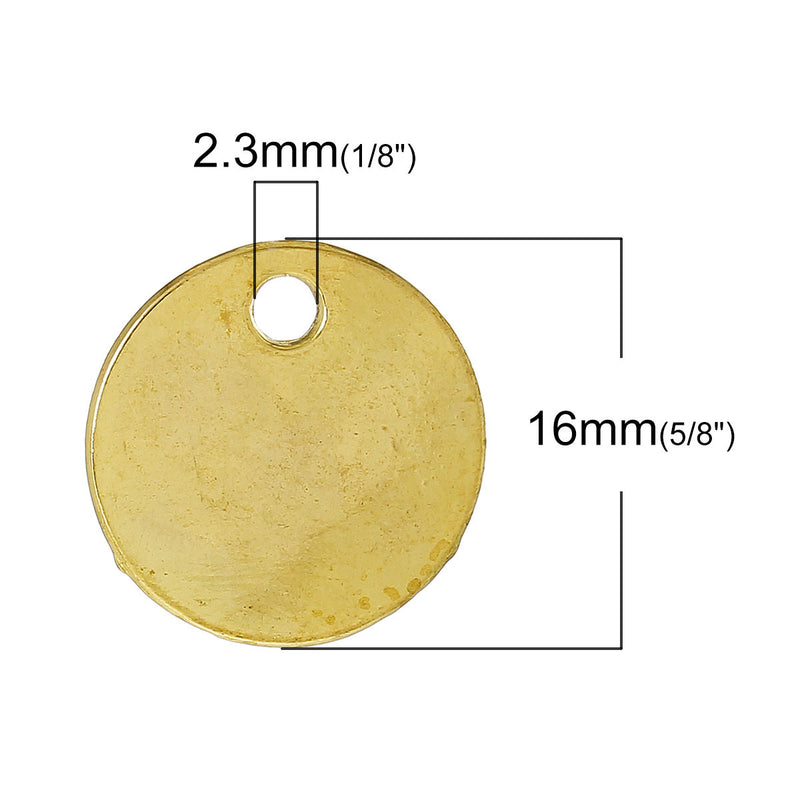 10 Bright Gold Plated Circle Disc Metal Stamping Blanks, 14 gauge, 5/8" diameter (16mm)  msb0275a