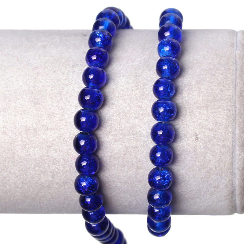 6mm COBALT BLUE Crackle Glass Round Beads, double strand . about 140 beads  bgl1231