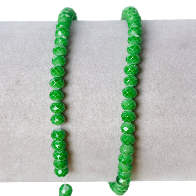 4mm GREEN Faceted Glass Crystal Rondelle Beads, full strand, about 100 beads bgl1235