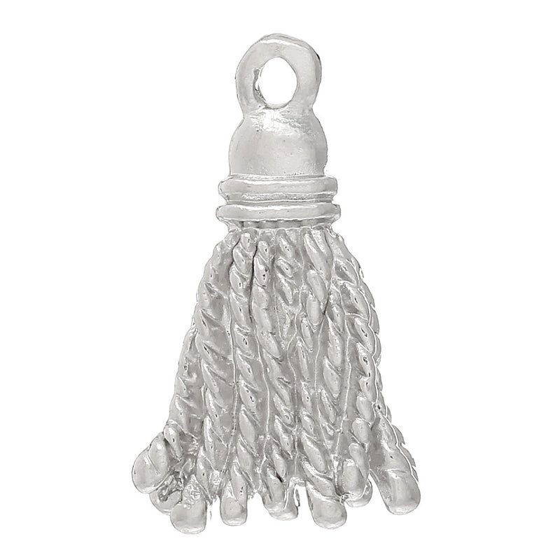 10 Silver TASSLE Tassel Charm Pendants, silver metal, chs1868a