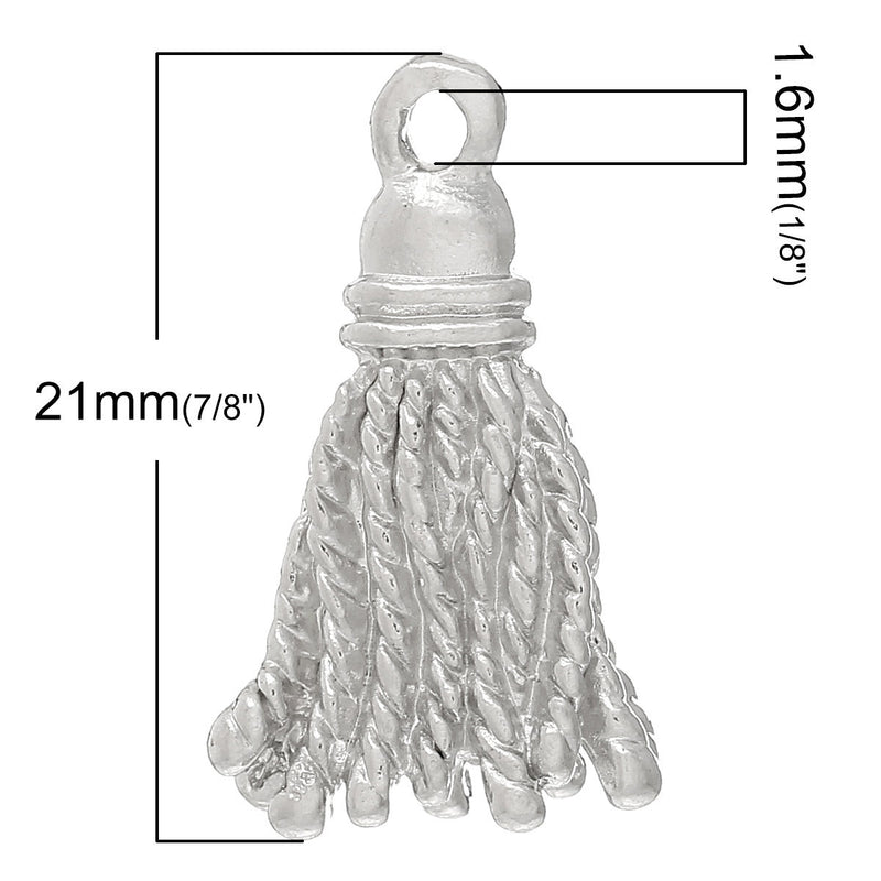 10 Silver TASSLE Tassel Charm Pendants, silver metal, chs1868a