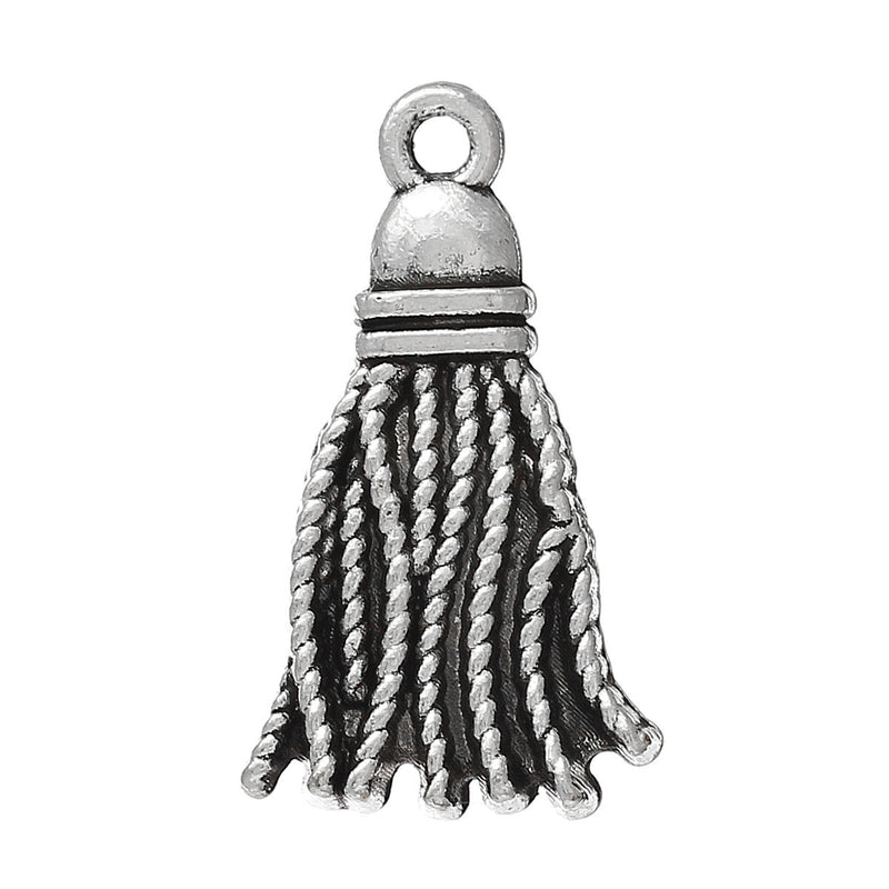 20 Bulk Silver TASSLE Tassel Charm Pendants, antiqued silver metal, chs1871b