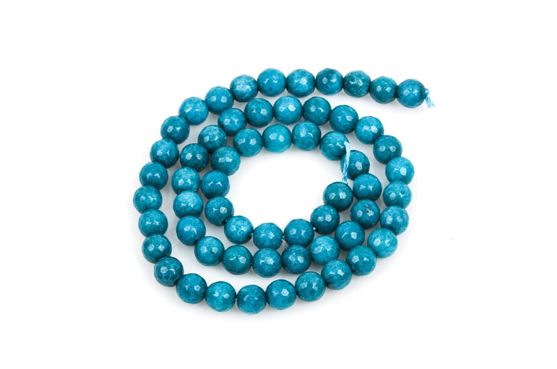 6mm Round Faceted DARK TEAL BLUE Jade Gemstone Beads, full strand gjd0095