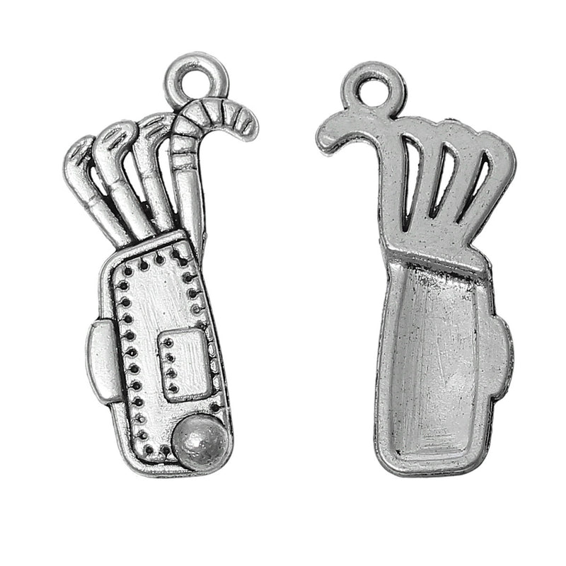 10 Silver GOLF CLUBS Charms, Antique Silver Tone Pendants, chs1890