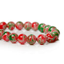 8mm Round Glass Beads, RED and GREEN speckle pattern, marble pattern, double strand, about 100 beads, bgl1224