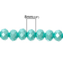 8mm x 6mm Pearl LIGHT TURQUOISE BLUE Opaque Crystal Glass Faceted Rondelle Beads . double strand, about 144 beads, bgl1227