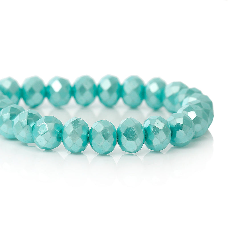 8mm x 6mm Pearl LIGHT TURQUOISE BLUE Opaque Crystal Glass Faceted Rondelle Beads . double strand, about 144 beads, bgl1227