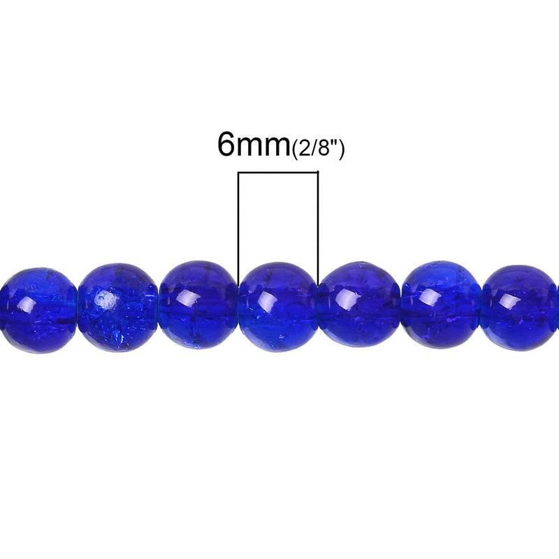 6mm COBALT BLUE Crackle Glass Round Beads, double strand . about 140 beads  bgl1231
