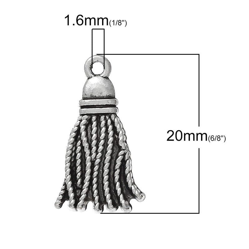 20 Bulk Silver TASSLE Tassel Charm Pendants, antiqued silver metal, chs1871b