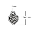 10 Silver CELTIC HEART Charms Pendants, double sided, thick, chs1873