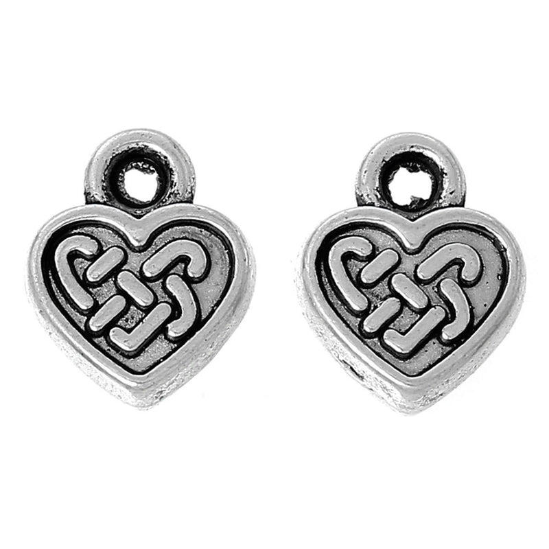 10 Silver CELTIC HEART Charms Pendants, double sided, thick, chs1873