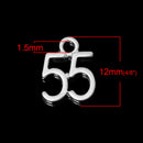 6 Number 55 Charms, Silver Plated Pendants, number fifty five, chs1884