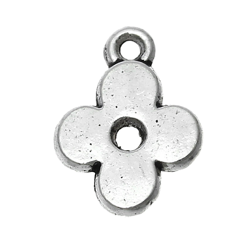 15 Silver FLOWER Charms, Antique Silver Tone Pendants, 3/8" chs1888