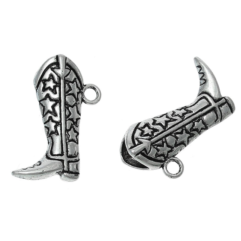 5 COWBOY BOOT Charms, Antique Silver Tone Pendants, Cowgirl Boots, Shoe Charms, chs1892