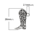 5 COWBOY BOOT Charms, Antique Silver Tone Pendants, Cowgirl Boots, Shoe Charms, chs1892