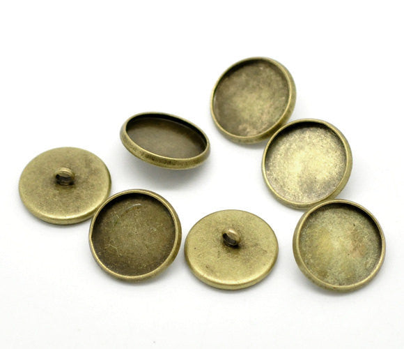 10 Bronze Plated Round Circle CABOCHON Setting Bezel Frame Shank Button Covers (fits 12mm cabs)  but0224
