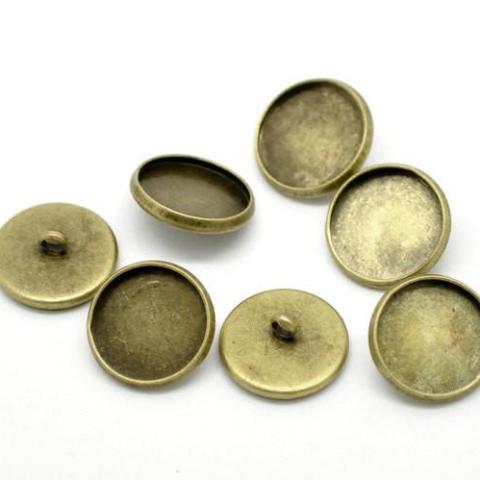 10 Bronze Plated Round Circle CABOCHON Setting Bezel Frame Shank Button Covers (fits 16mm cabs)  but0226